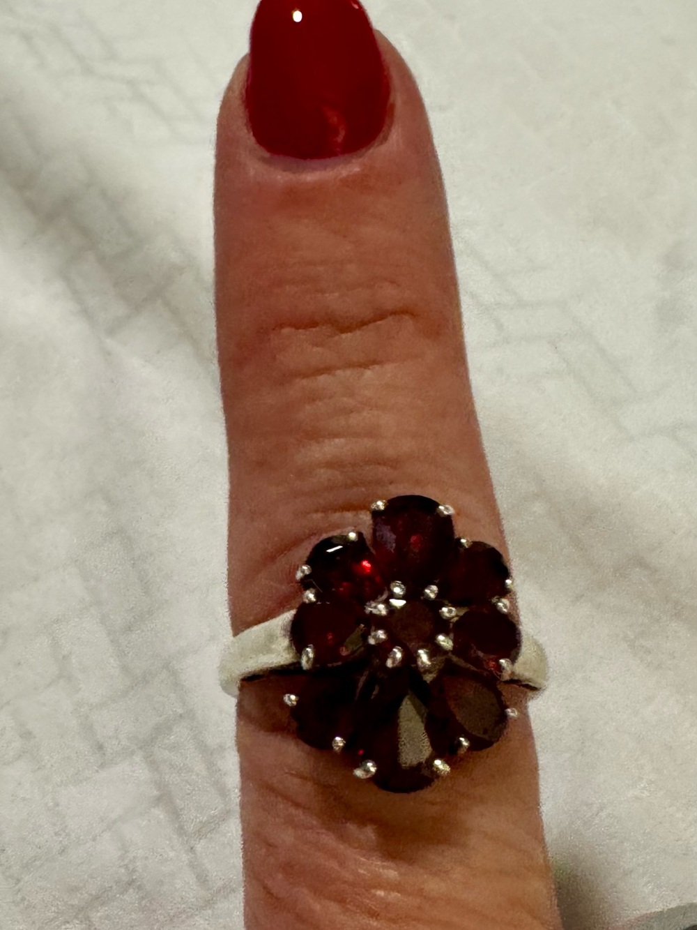 Sterling Silver Red Garnet Floral Cluster Ring